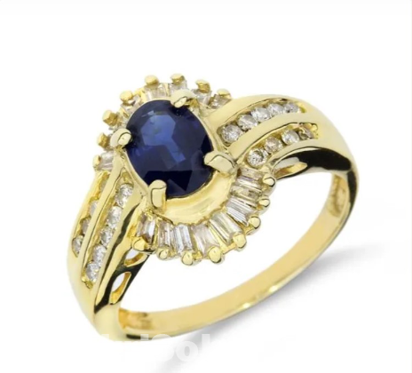 14k Yellow Gold 1.30ct Blue Sapphire & Diamond Halo Ring